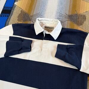 VTG LL Bean Striped Color Block Rugby Polo Long Sleeve Shirt Size M